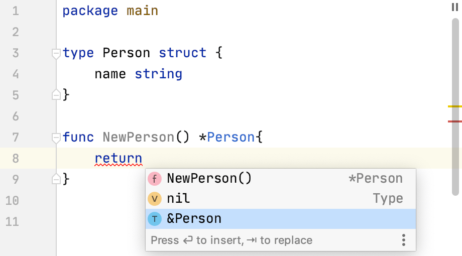 Code completion: a pointer to struct initializer is suggested in the SmartType completion Code completion: a pointer to struct initializer is suggested in the SmartType completion