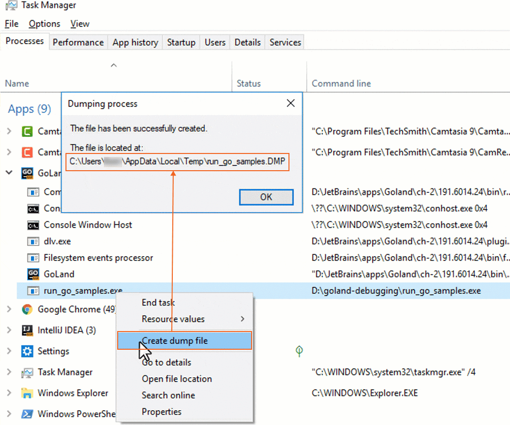 Create the minidump file on Windows Create the minidump file on Windows