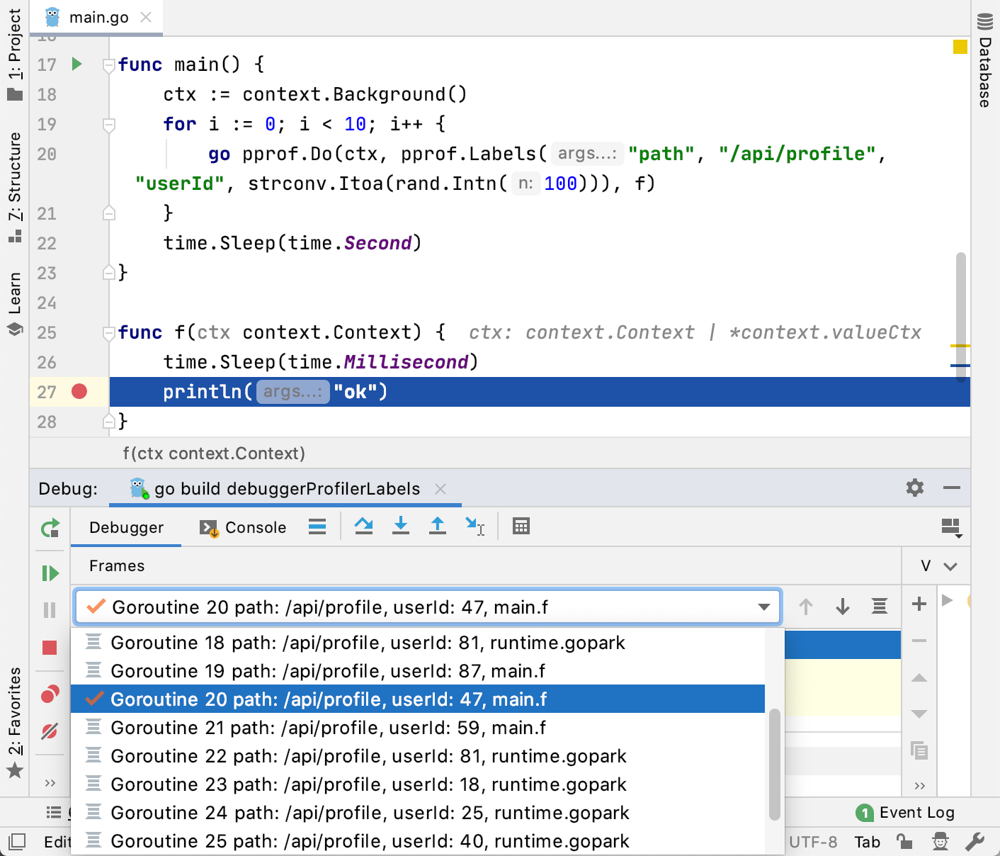 Go Debugger: profiler labels are supported Go Debugger: profiler labels are supported