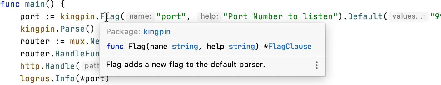 Documentation on mouse over Documentation on mouse over