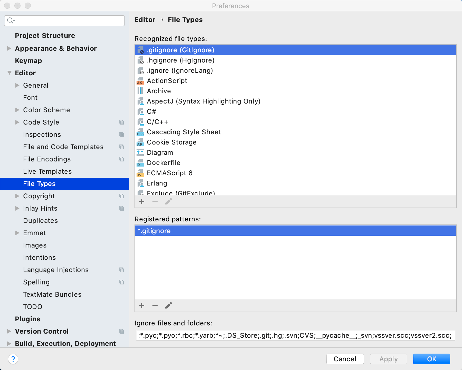 File type settings File type settings
