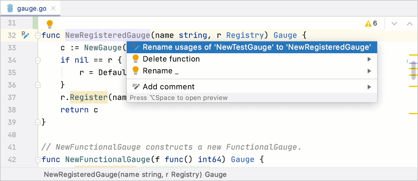 The in-place rename action The in-place rename action