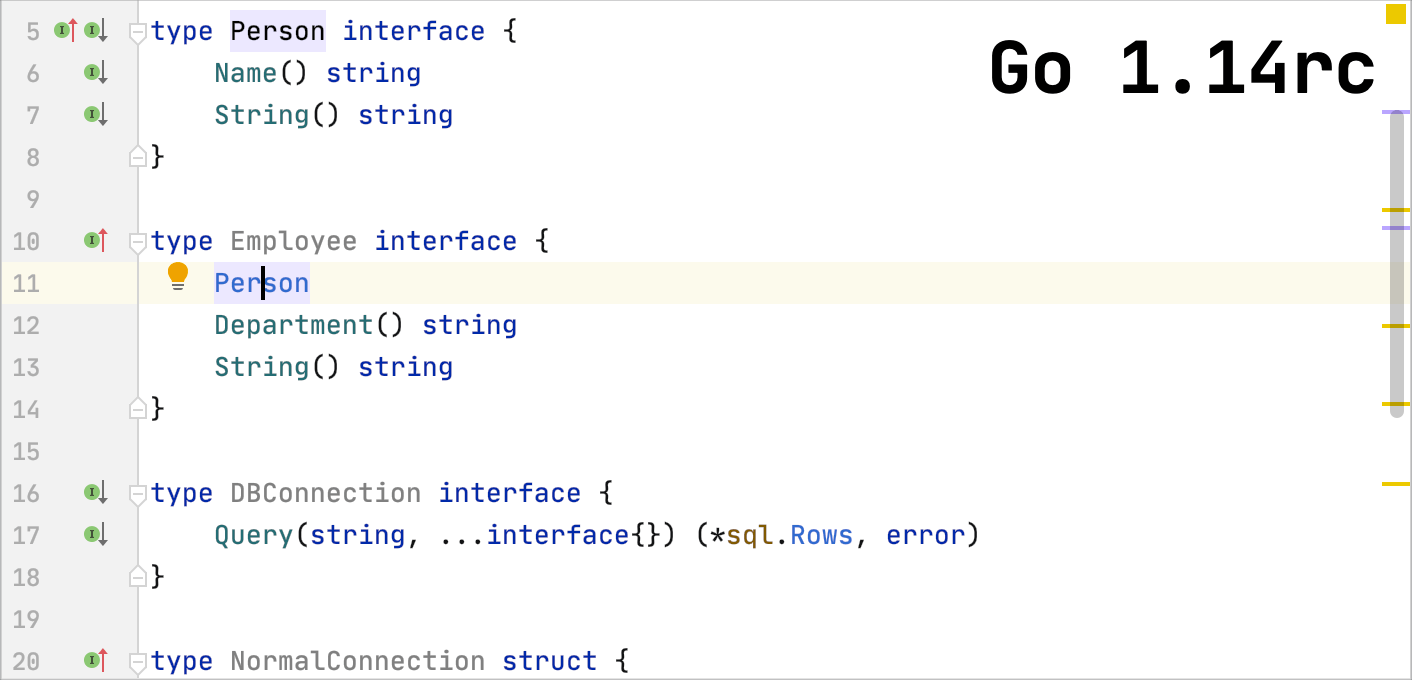 Go 1.14rc supports embedding overlapping interfaces Go 1.14rc supports embedding overlapping interfaces