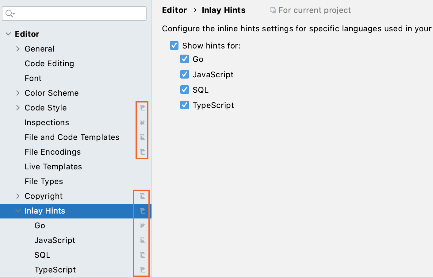 Project settings Project settings