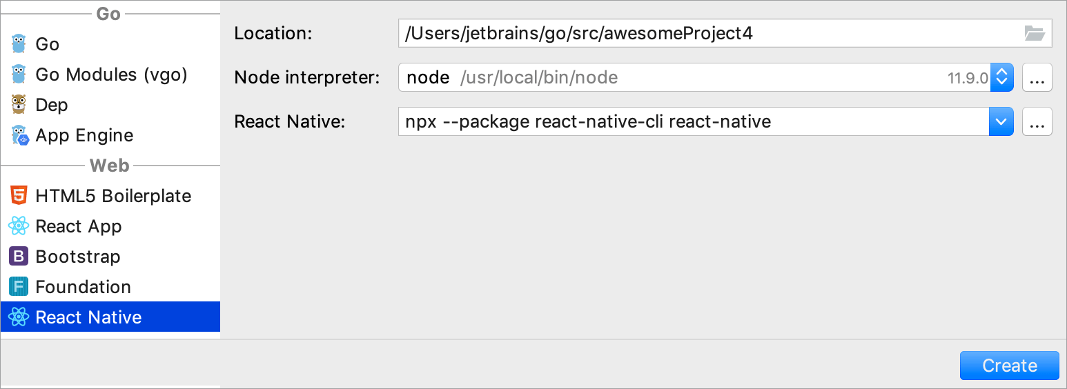 Create the React Native project Create the React Native project