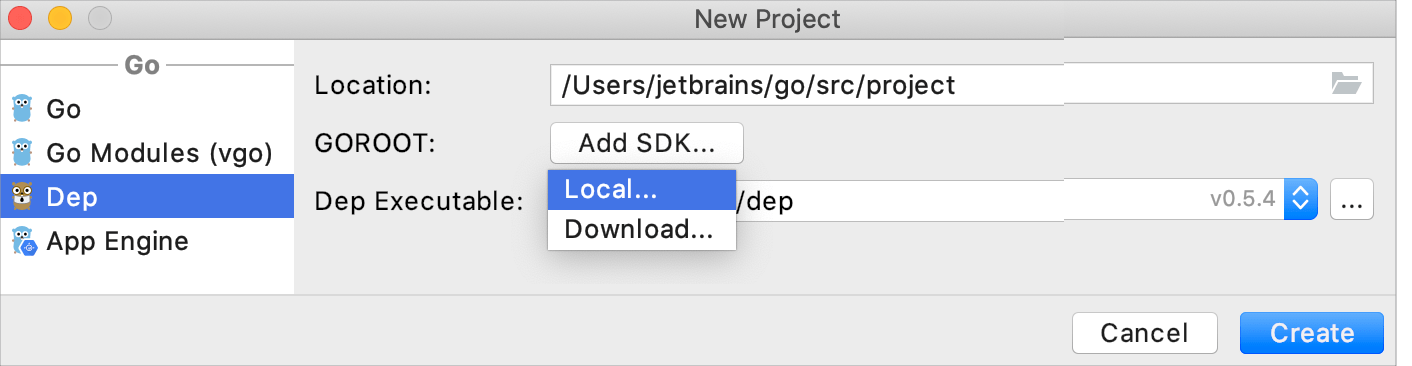 Select a local copy of Go SDK Select a local copy of Go SDK