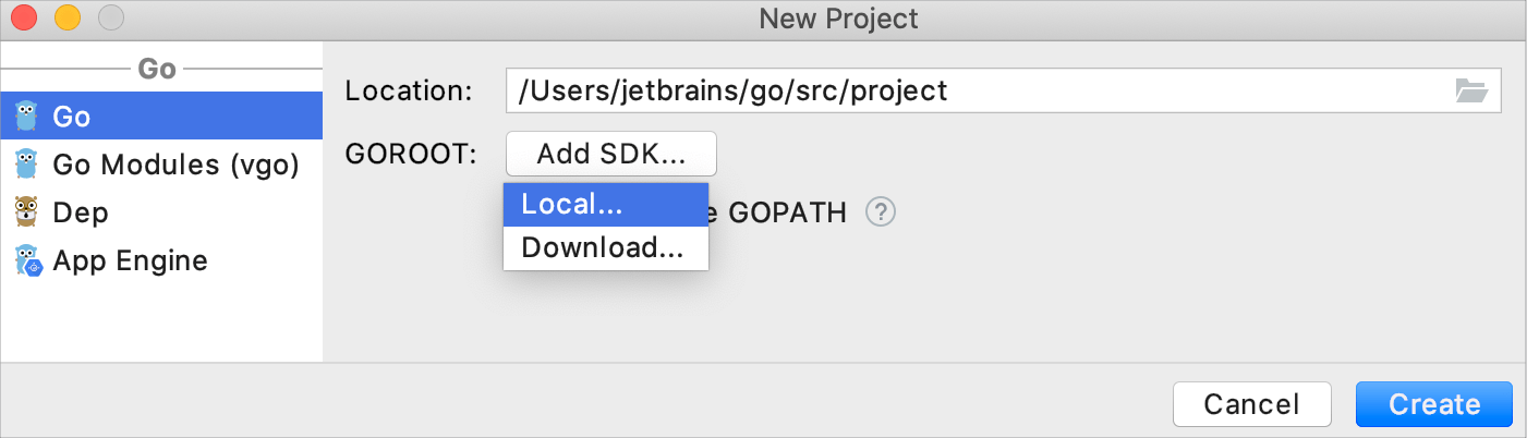 Select a local copy of Go SDK Select a local copy of Go SDK