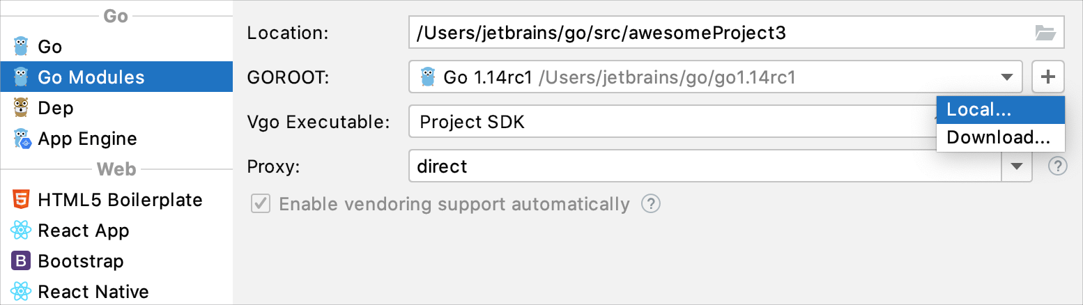 Select a local copy of Go SDK Select a local copy of Go SDK