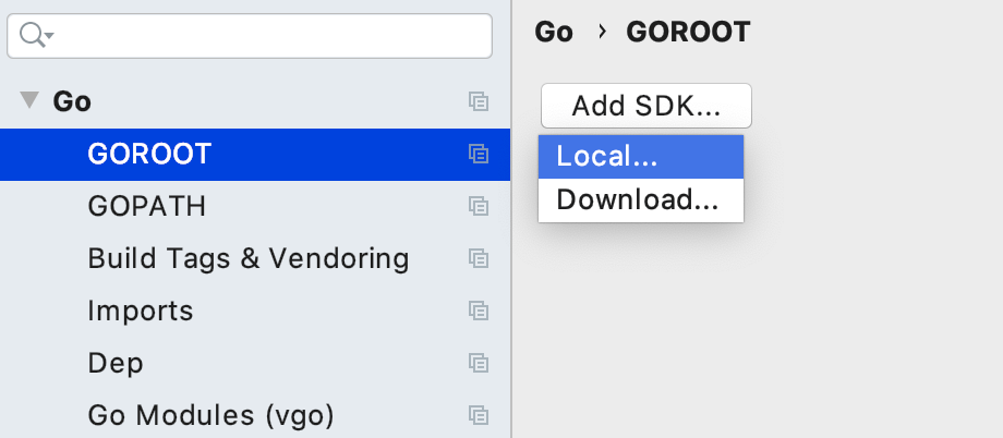 Select a local copy of Go SDK Select a local copy of Go SDK