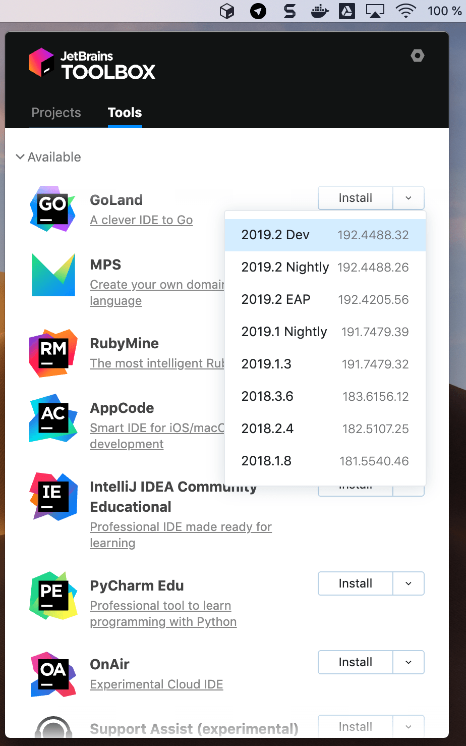 GoLand in the Toolbox app GoLand in the Toolbox app