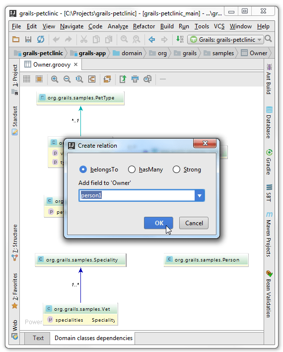 Create and edit relationships between domain classes ...