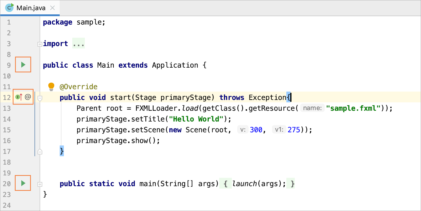 Gutter icons in the editor Gutter icons in the editor