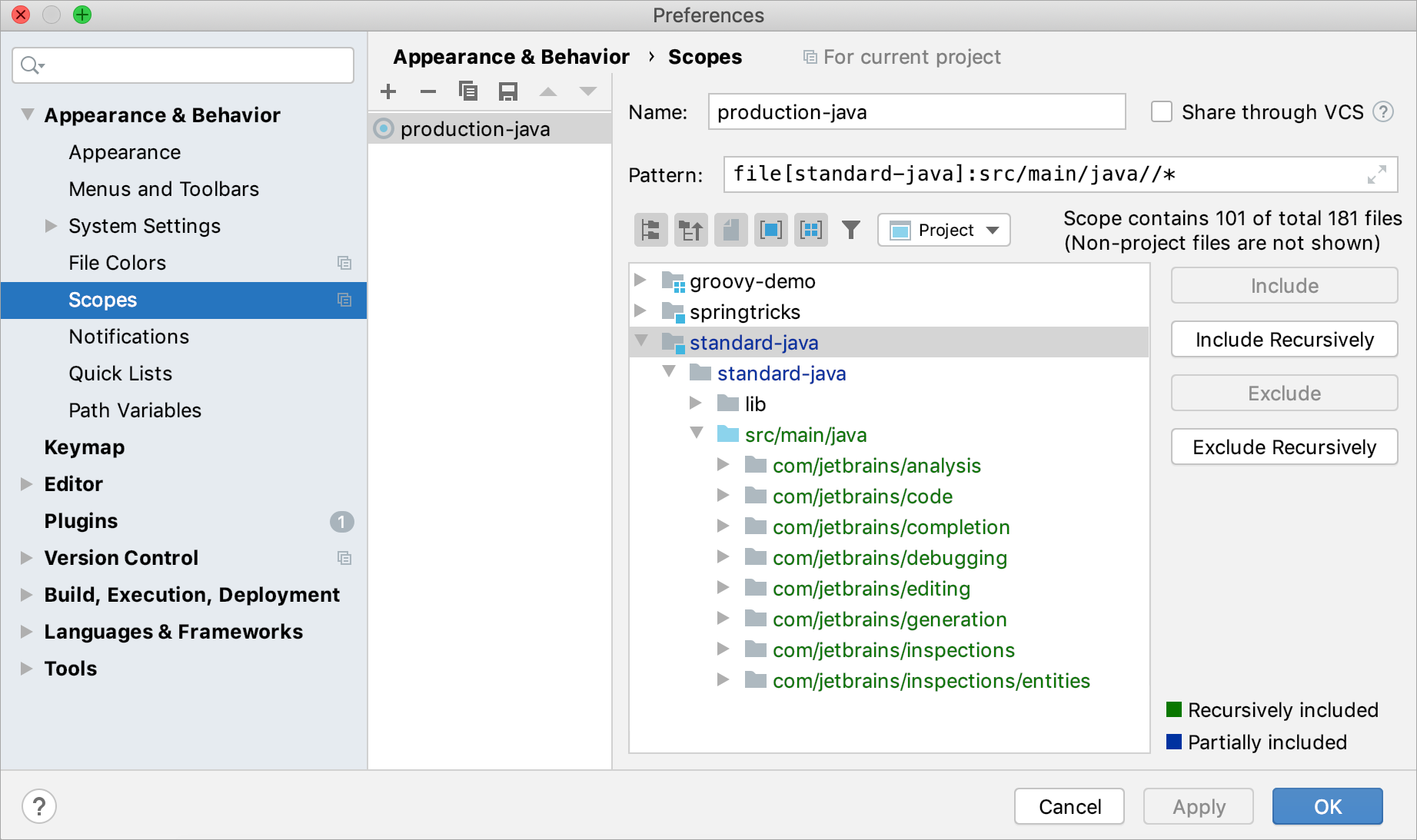 The Scopes page in Settings/Preferences The Scopes page in Settings/Preferences