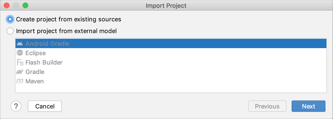 Creating a project from existing sources
