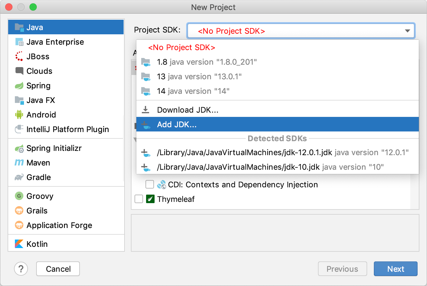 Creating the new project and adding the JDK