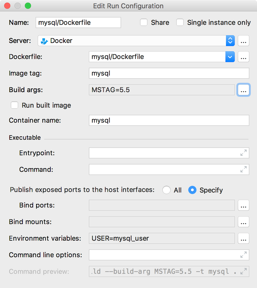 The Edit Deployment Configuration dialog with build-time arguments The Edit Deployment Configuration dialog with build-time arguments