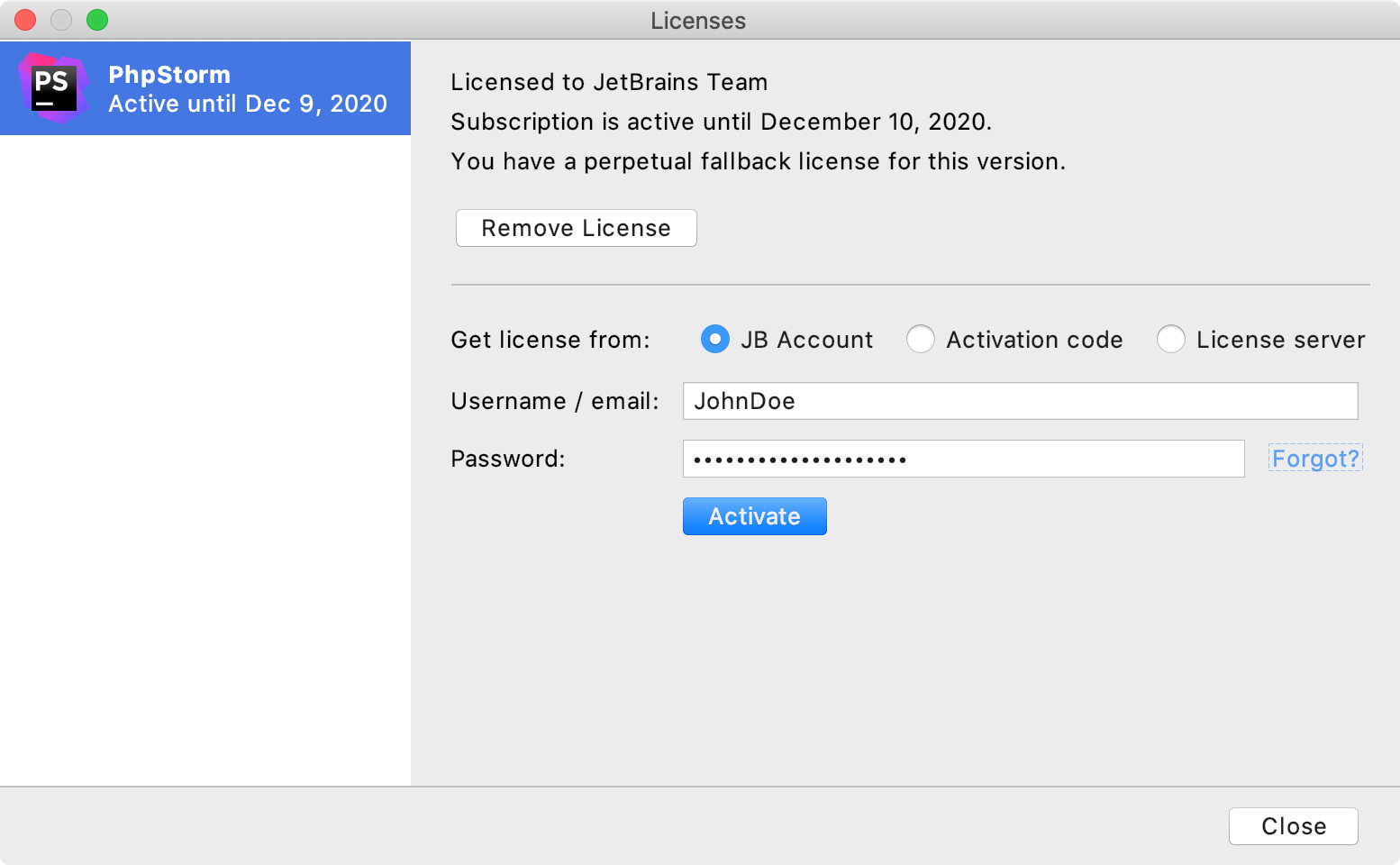 Jetbrains free license server