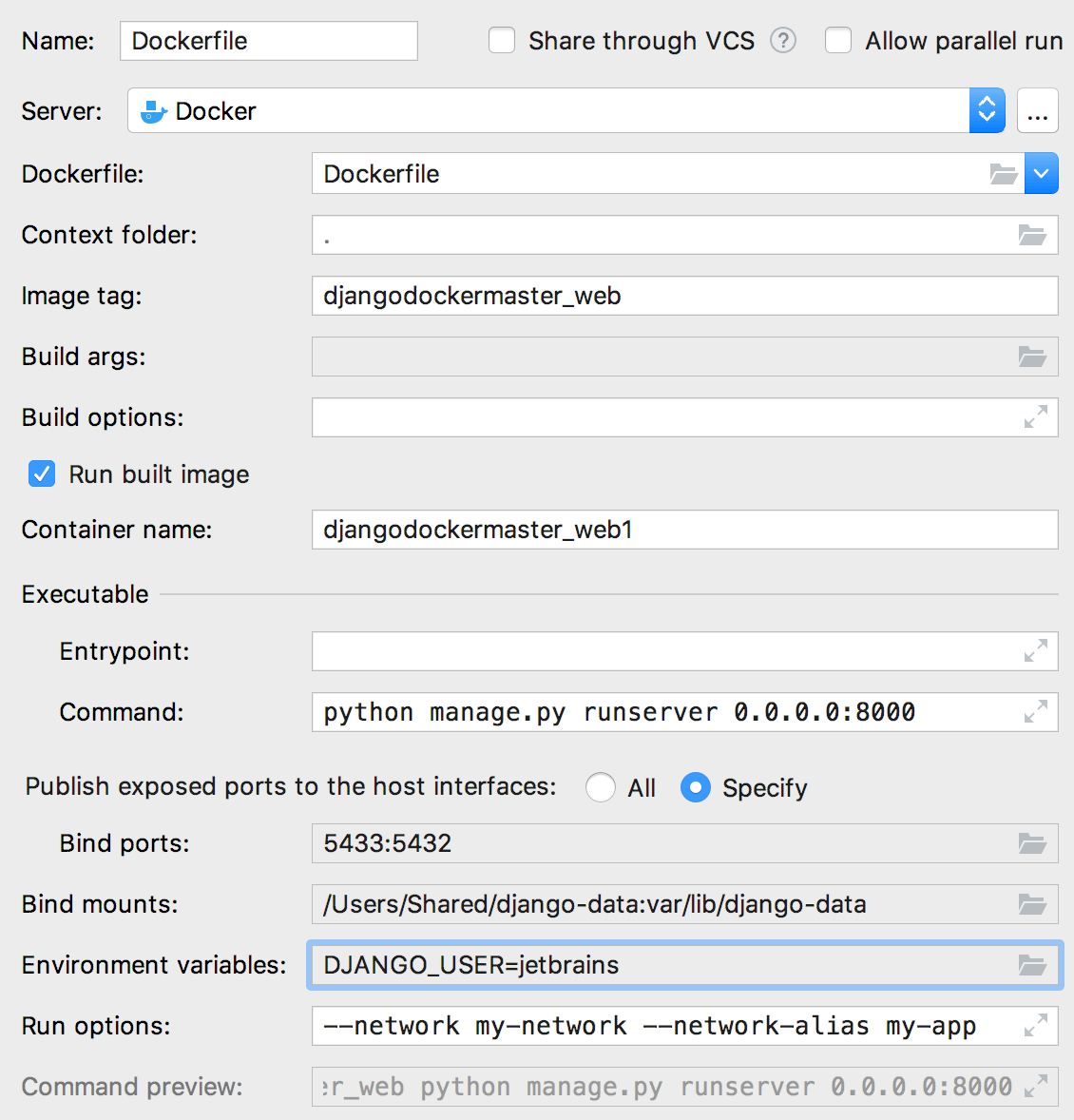 The Edit Deployment Configuration dialog with environment variables The Edit Deployment Configuration dialog with environment variables