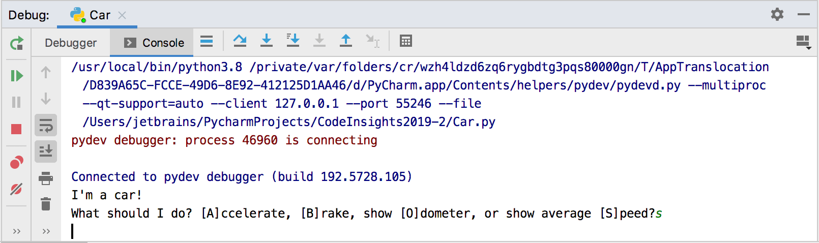 Debug tool window: Console tab Debug tool window: Console tab
