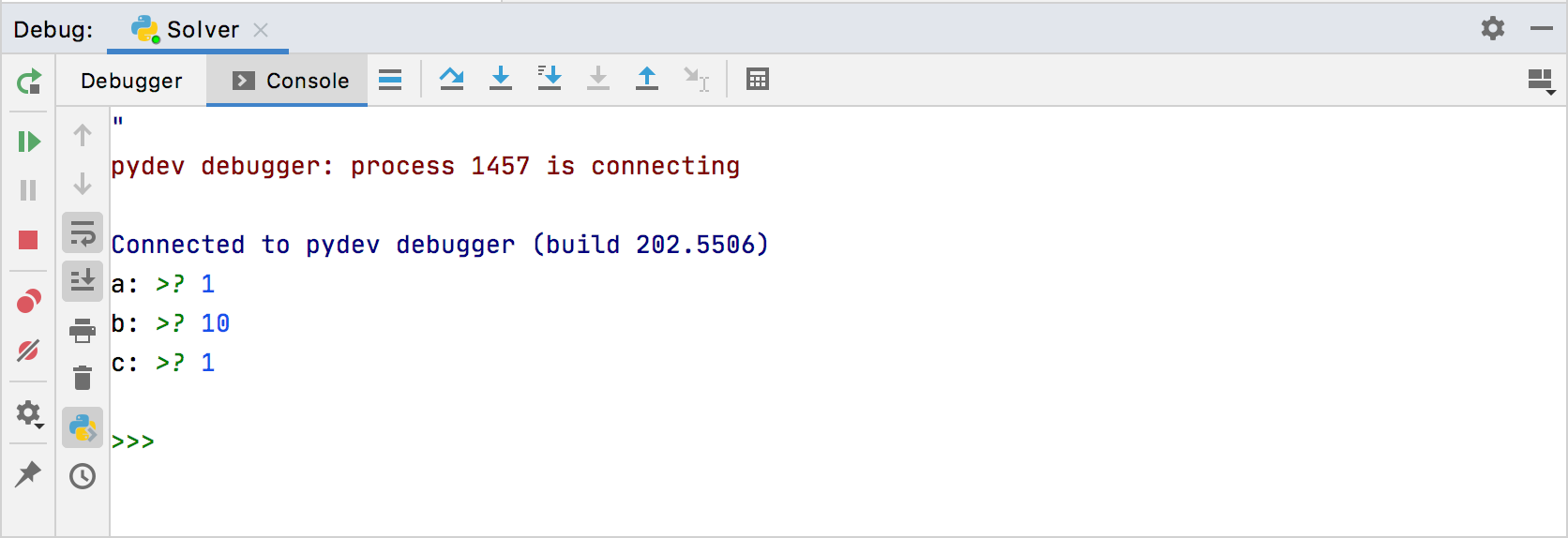 Debugging console Debugging console