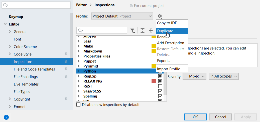 Duplicating a profile Duplicating a profile