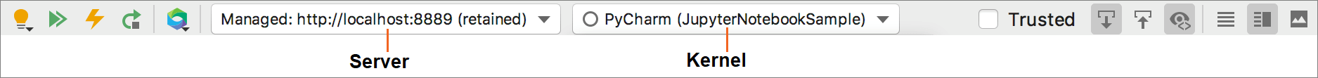 Jupyter notebook toolbar; Managed server is connected Jupyter notebook toolbar; Managed server is connected
