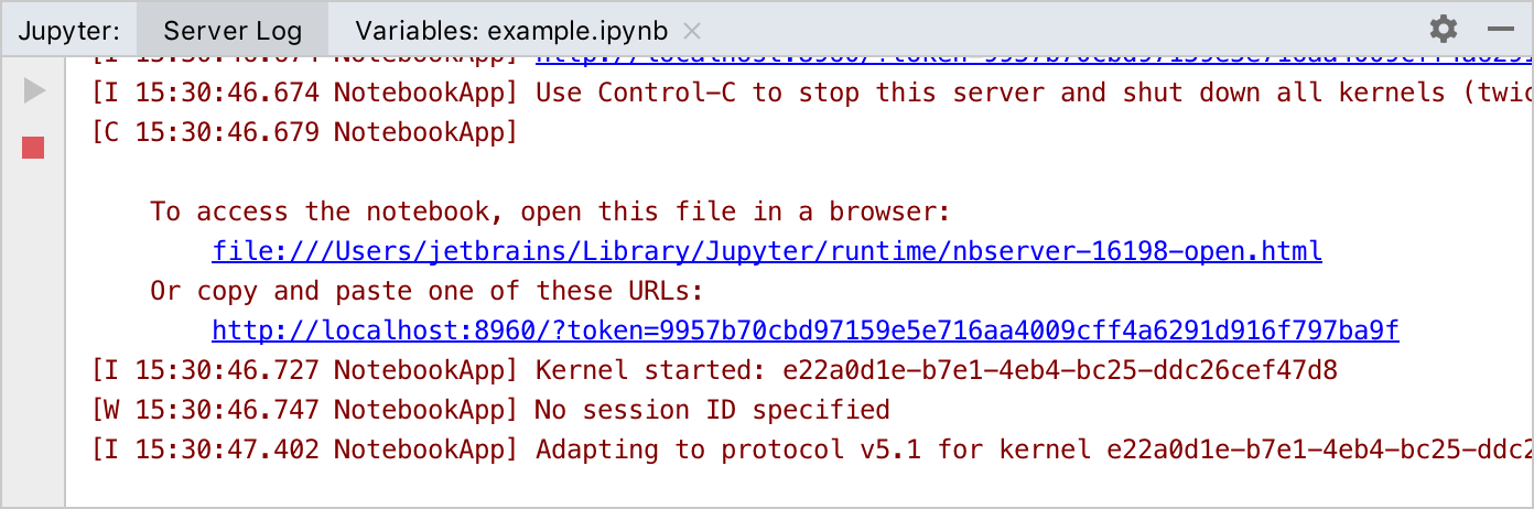 Jupyter server is running. Jupyter tool window Jupyter server is running. Jupyter tool window