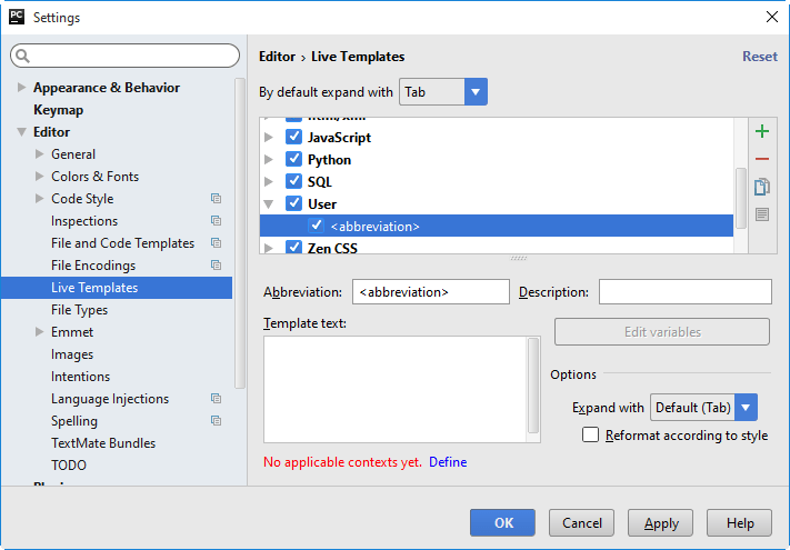 Template settings Template settings