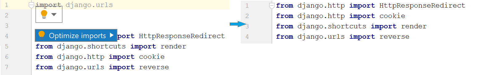 the Optimize imports intention action the Optimize imports intention action