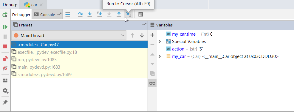 Run to cursor Run to cursor