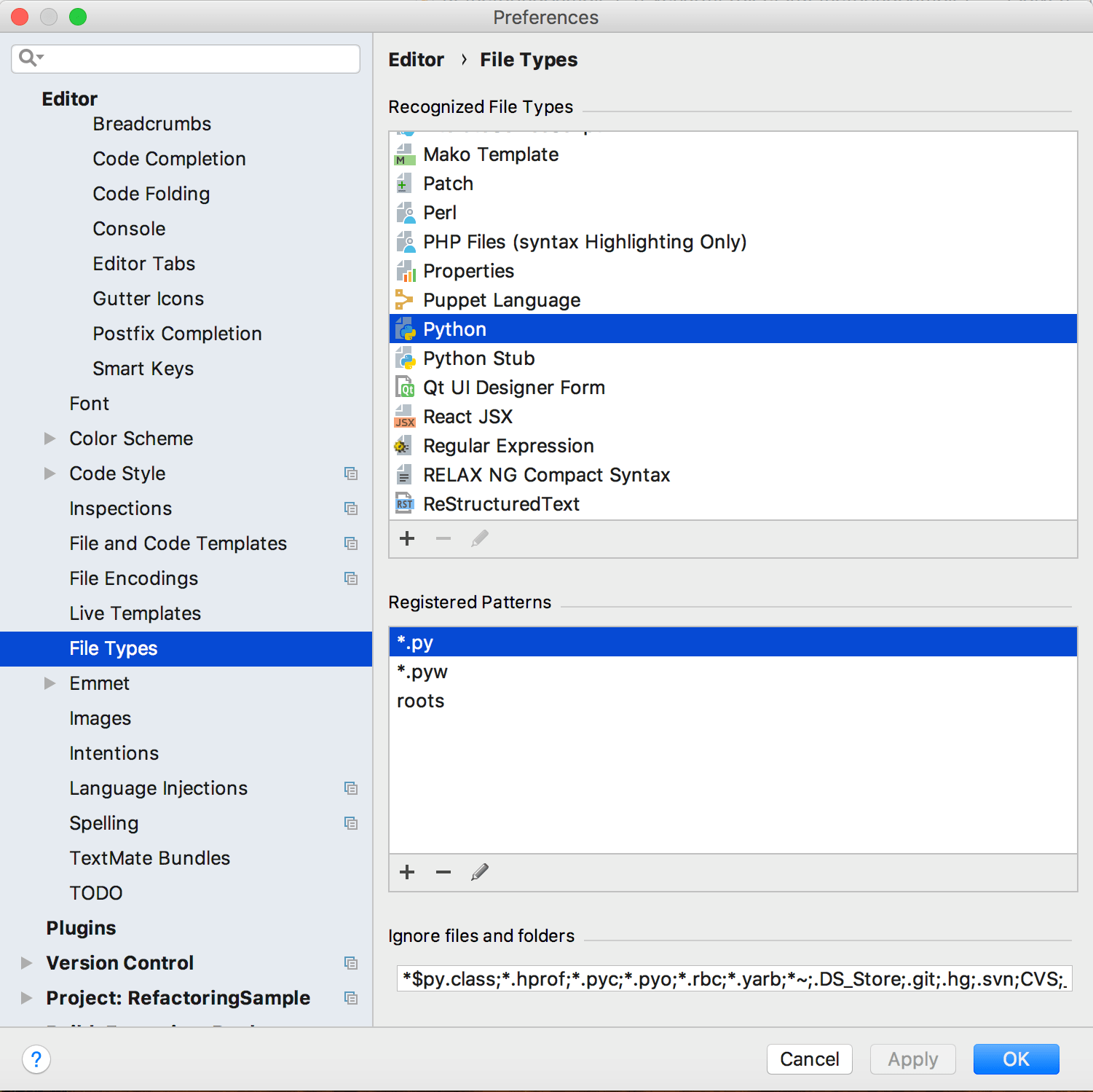 File type settings File type settings