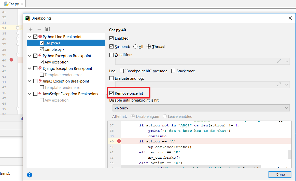 Setting a temporary breakpoint Setting a temporary breakpoint