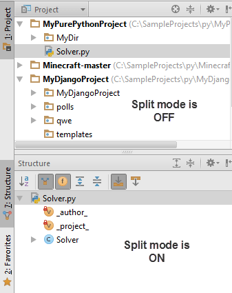 Tool window Split mode Tool window Split mode