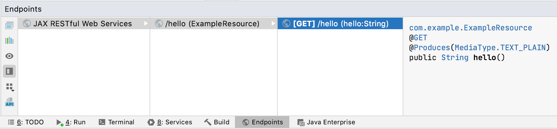 ExampleResource endpoint in the Endpoints tool window