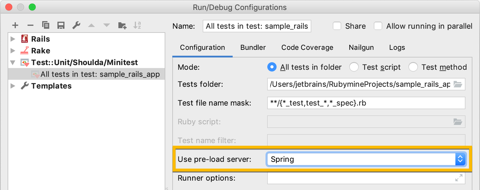 run/debug configurations dialog