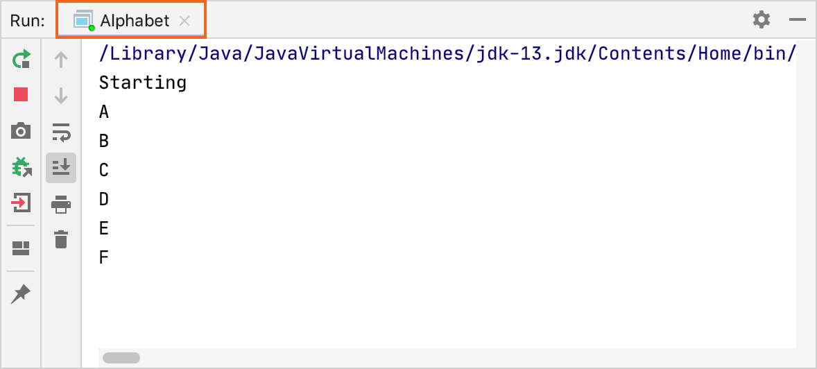 A tab in the Run tool window A tab in the Run tool window