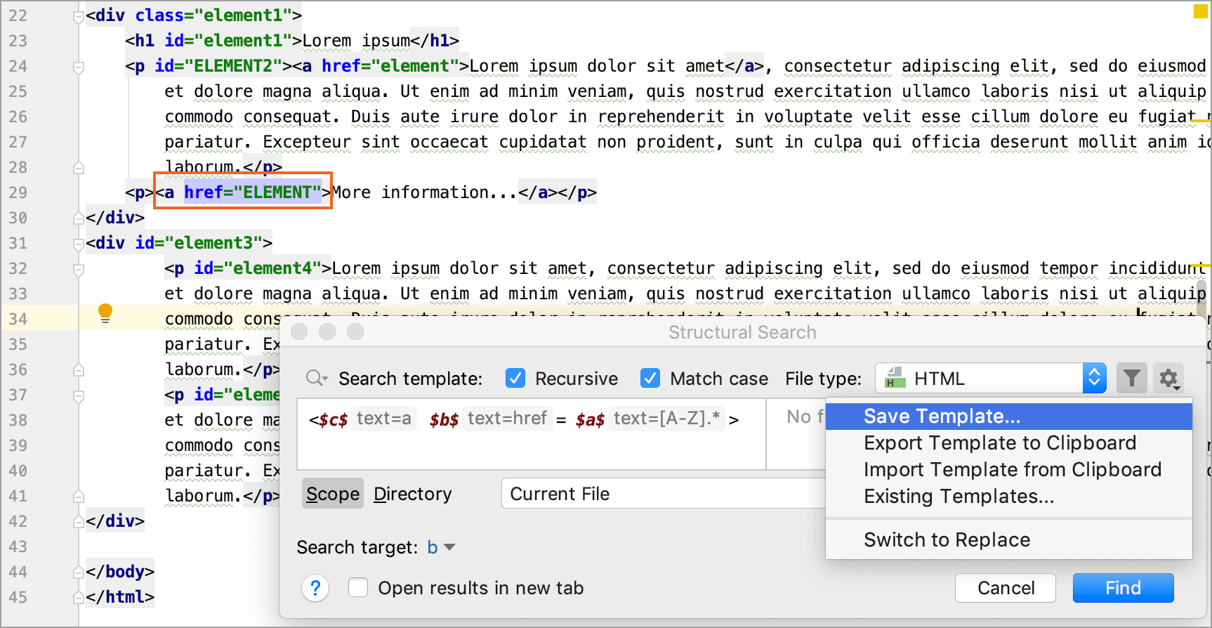 Save a template for the structural search Save a template for the structural search