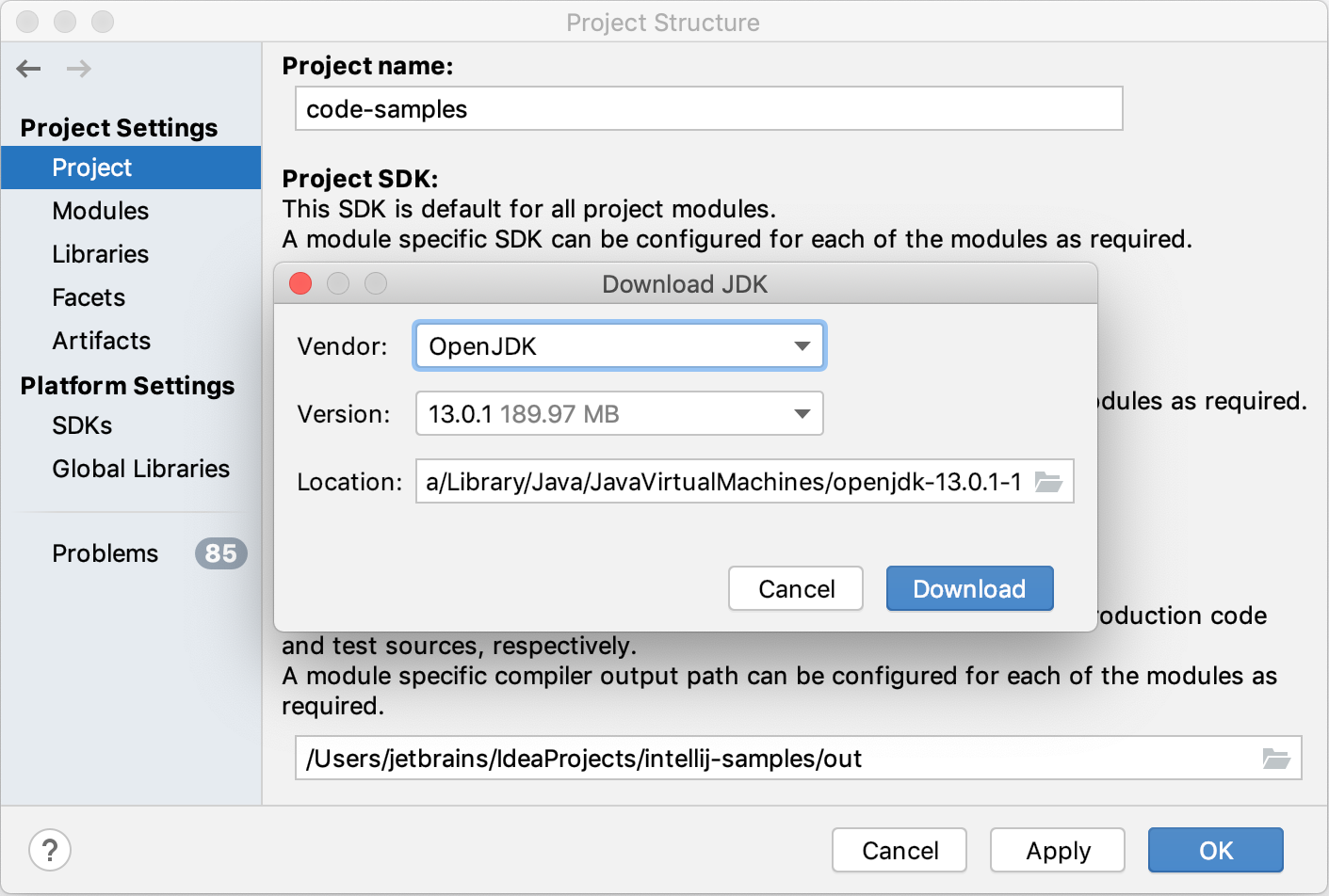 Setting up the JDK for a project