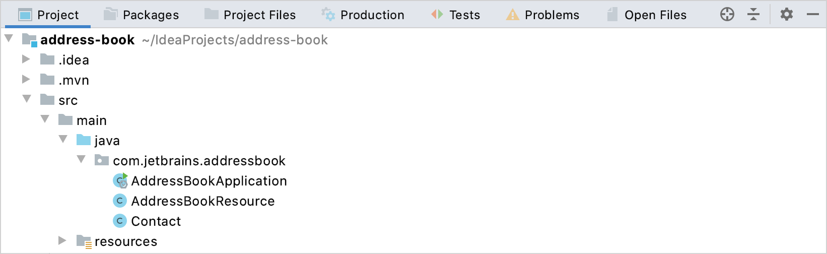 The Project tool window with the Group Tabs option enabled The Project tool window with the Group Tabs option enabled