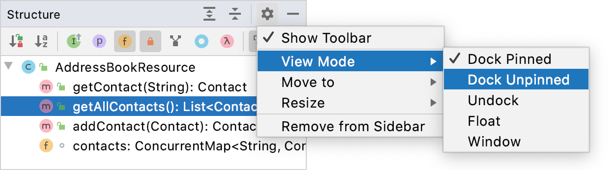 tool window viewing modes