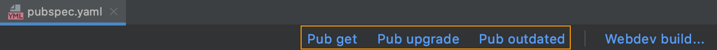 Dart: pub actions pane Dart: pub actions pane