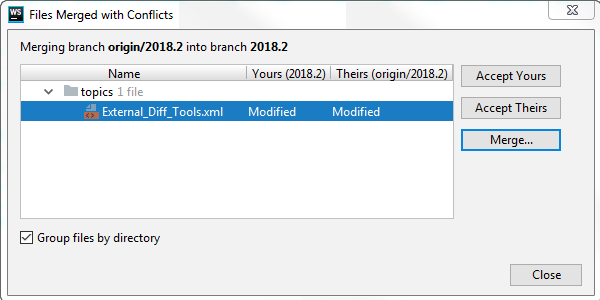 WebStorm: VCS operation conflicts dialog WebStorm: VCS operation conflicts dialog
