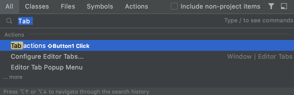 The search everywhere window The search everywhere window