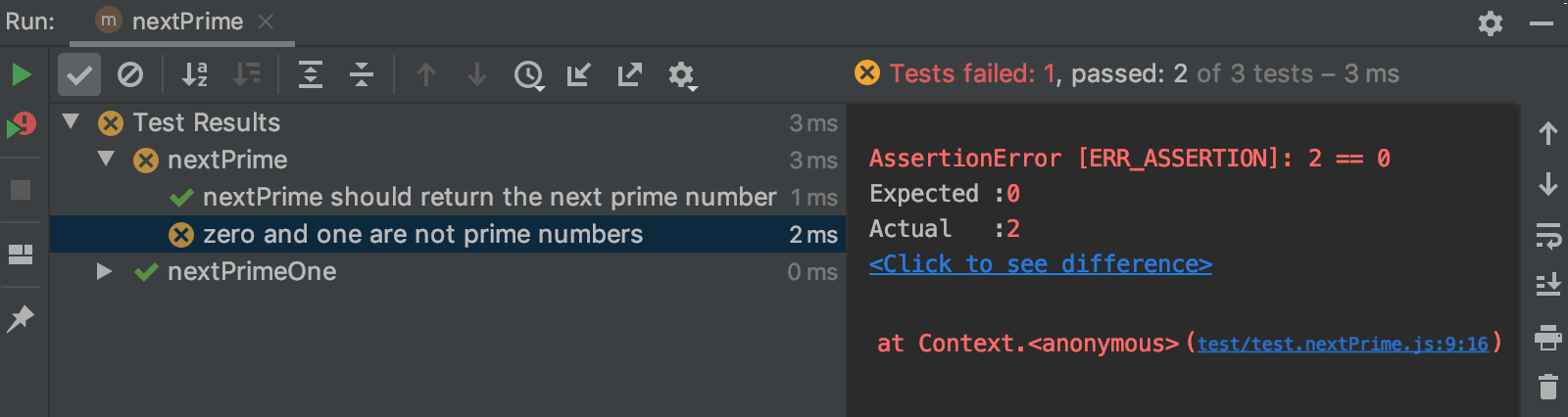 Test runner in the Run tool window Test runner in the Run tool window