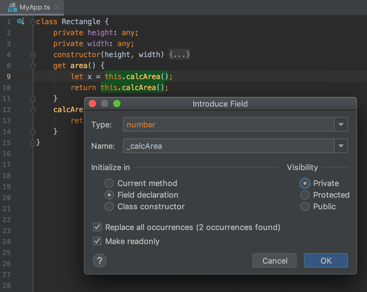 TypeScript のリファクタリング: フィールドの導入 Refactoring TypeScript: Introduce Field
