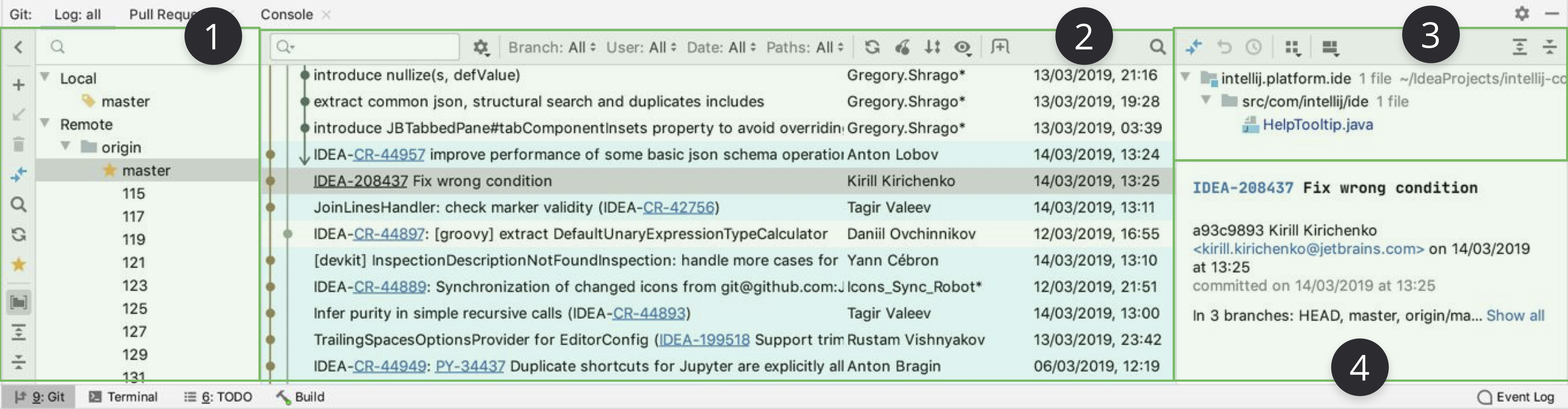 Git log tab Git log tab