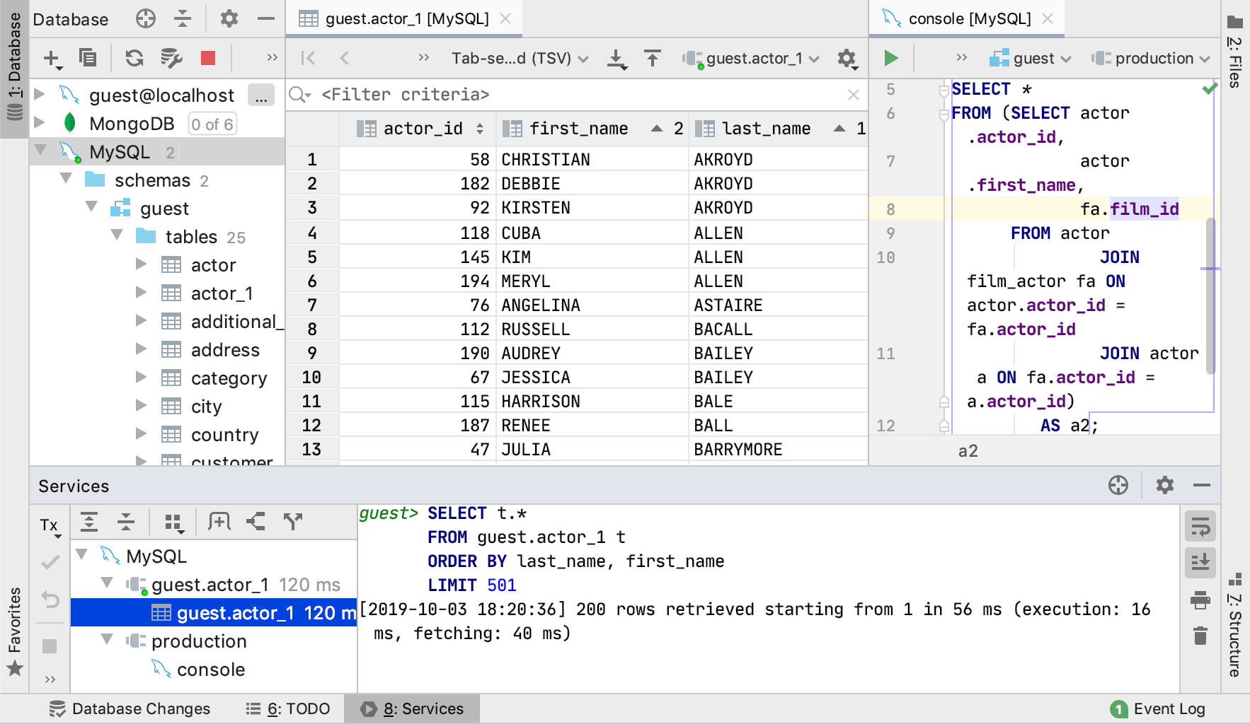 Data editor with tool windows Data editor with tool windows