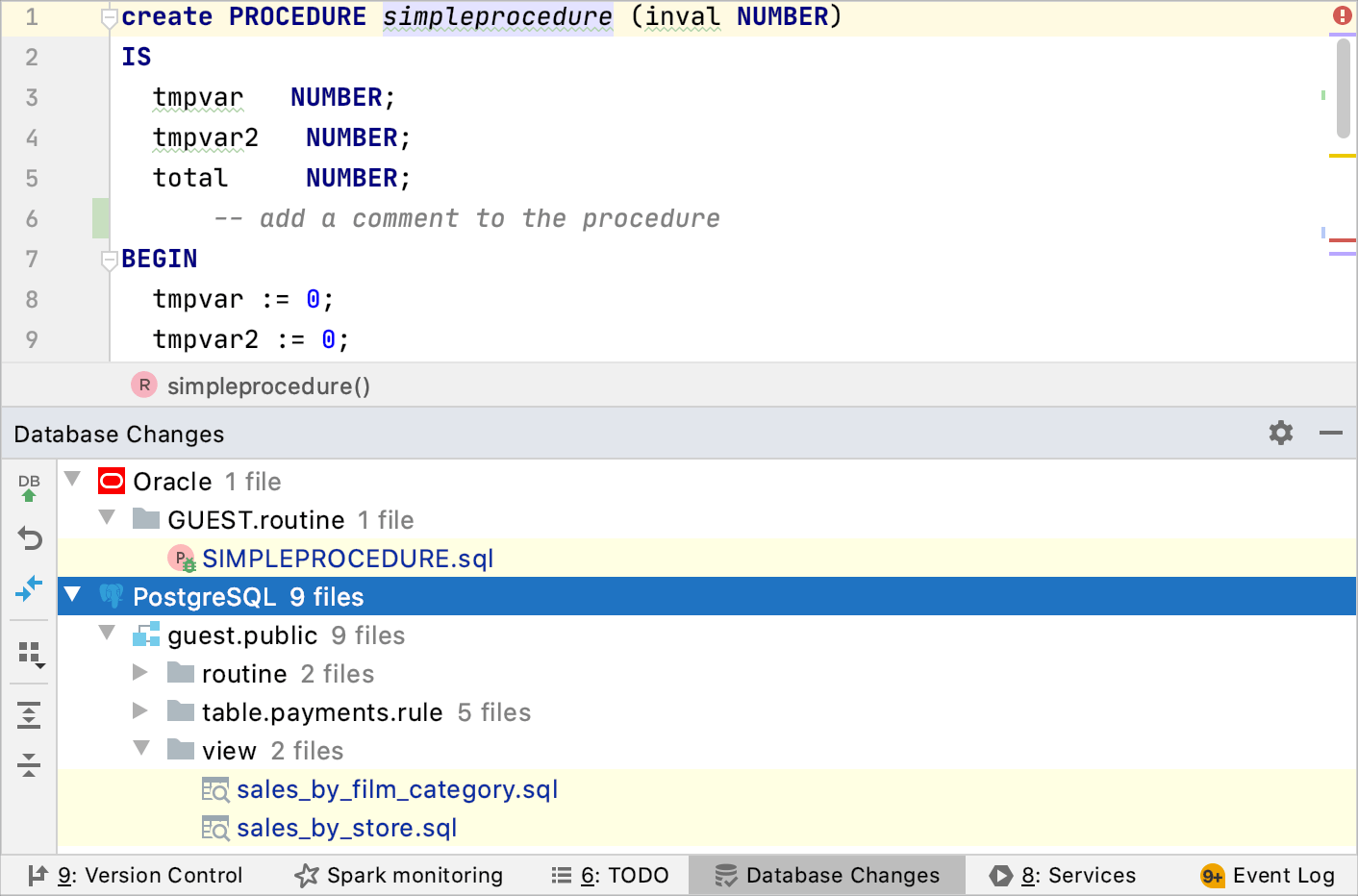 The Database Changes Tool Window The Database Changes Tool Window