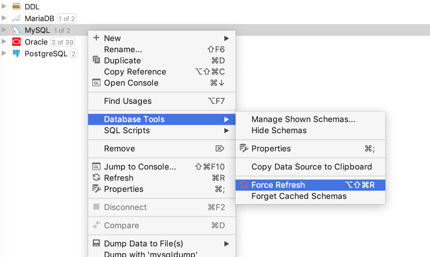 Force refresh schema information Force refresh schema information