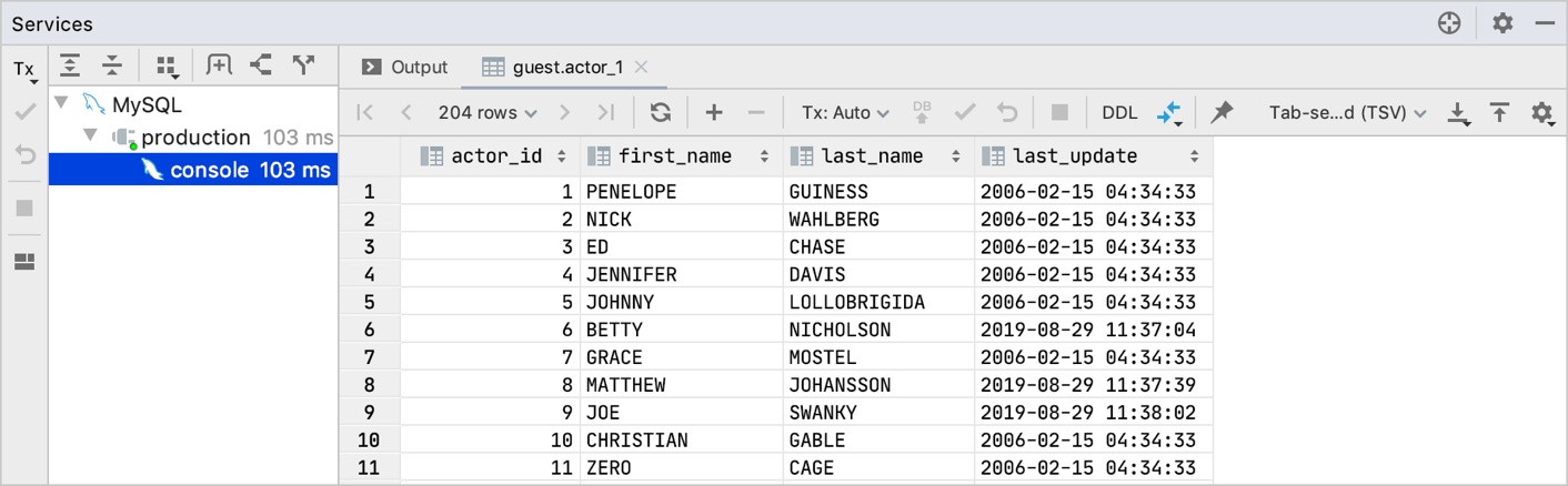 Result tab in the Services tool window Result tab in the Services tool window